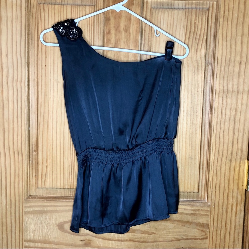 Wet Seal Blueish Grey One Shoulder Sheer Top (XS)